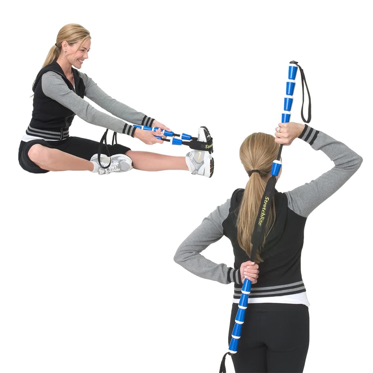 ProStretch StretchRite, Physical Therapy Stretching Strap with Grip Handles for Sore and Tight Muscles, Includes Coaching Guide, Blue/White