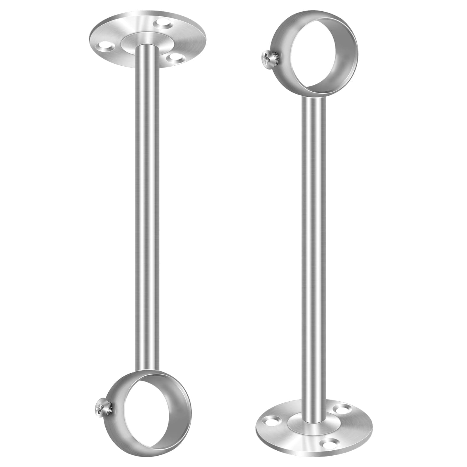 8 Inch Ceiling Curtain Rod Brackets, Stainless Steel Ceiling Mount Curtain Rod Bracket Curtain Rod Hooks, Heavy Duty Ceiling Curtain Rod Holder for 1 Inch Drape Poles, 2 Pack, Silver