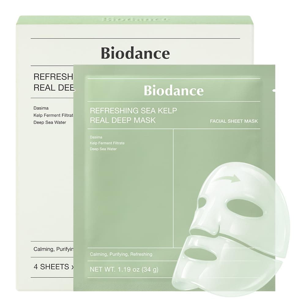 BIODANCE Refreshing Sea Kelp Real Deep Face Mask 4 Pcs | Hydrogel Overnight Mask | Calming, Oil & Sebum Control | Korean Mask for Glass Skin | Korean Skincare, Easter Gifts