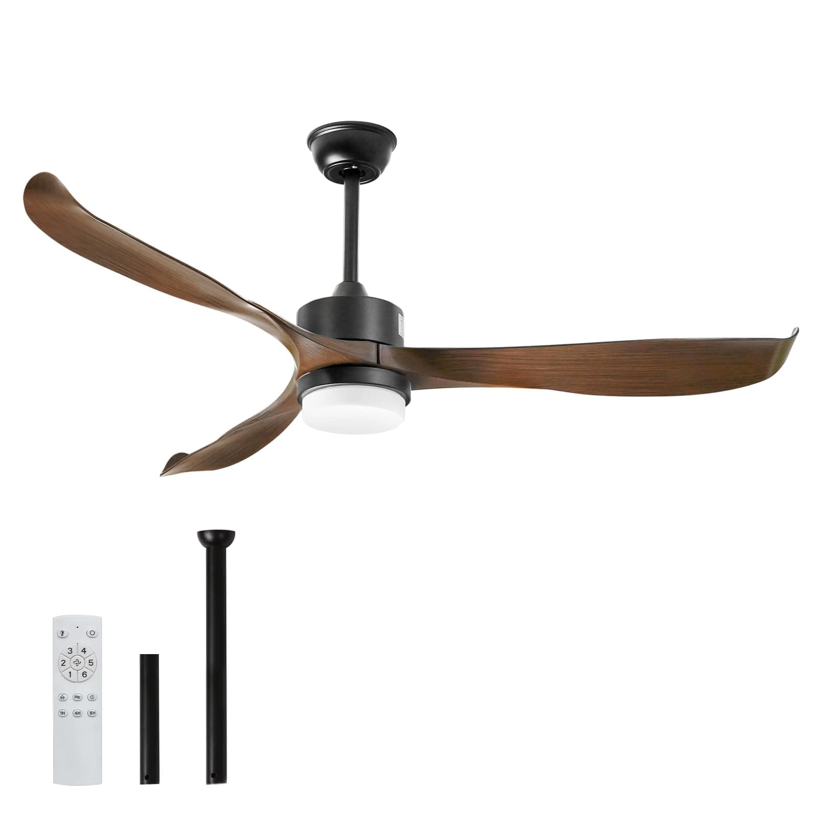 USOR 56" Modern Ceiling Fan with Lights and Remote,Black Walnut Ceiling Fan, 3 Curved Blades,Noiseless Reversible Motor, Indoor Ceiling Fans for Kitchen Bedroom Living Room