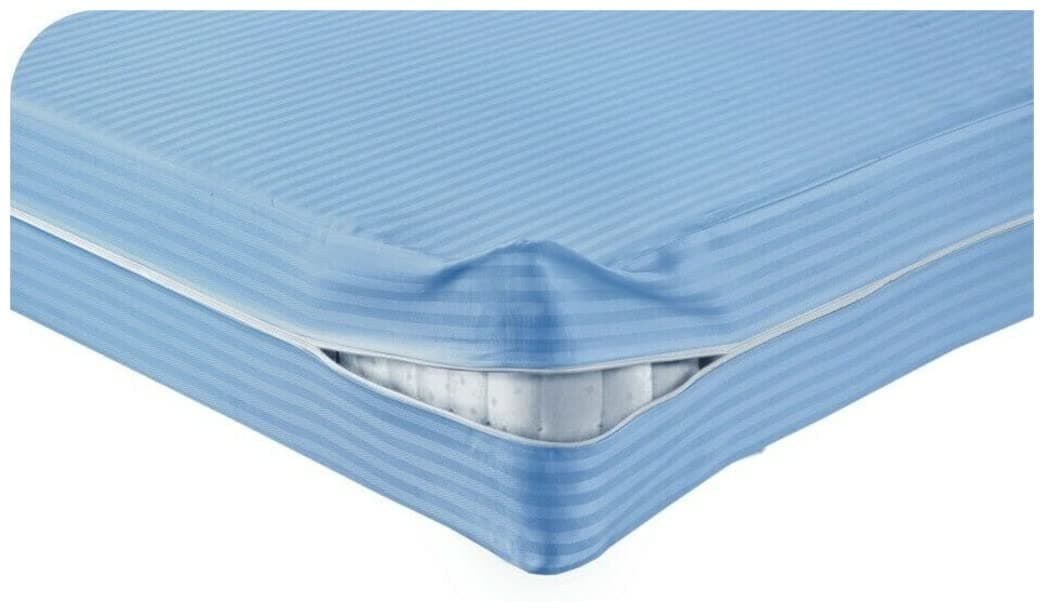 Luxury Stripe Mattress Protector, Easy Care Anti Bed Bug & Dust Mite Polycotton Breathable Zipped Mattress Encasement 30cm Deep Zipper Cover All Round Protection, (Blue-SINGLE)