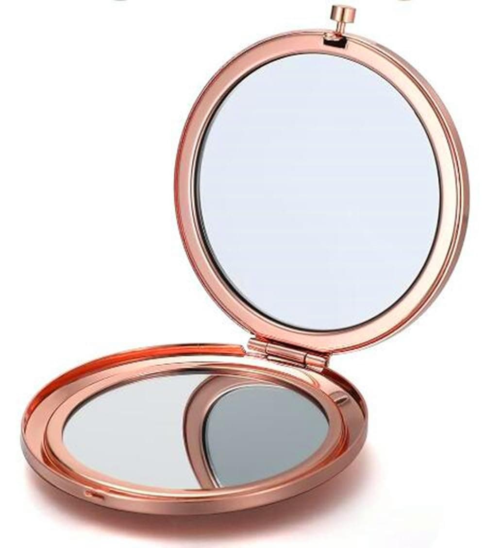 Rose Gold Compact Mirror for Women - 1x/2x Magnifying 2.76'' Small Cosmetic Mirror for Purse Portable Travel Makeup Mini Vanity Mirror Double-Sided Folding Pocket Mirror for Gift