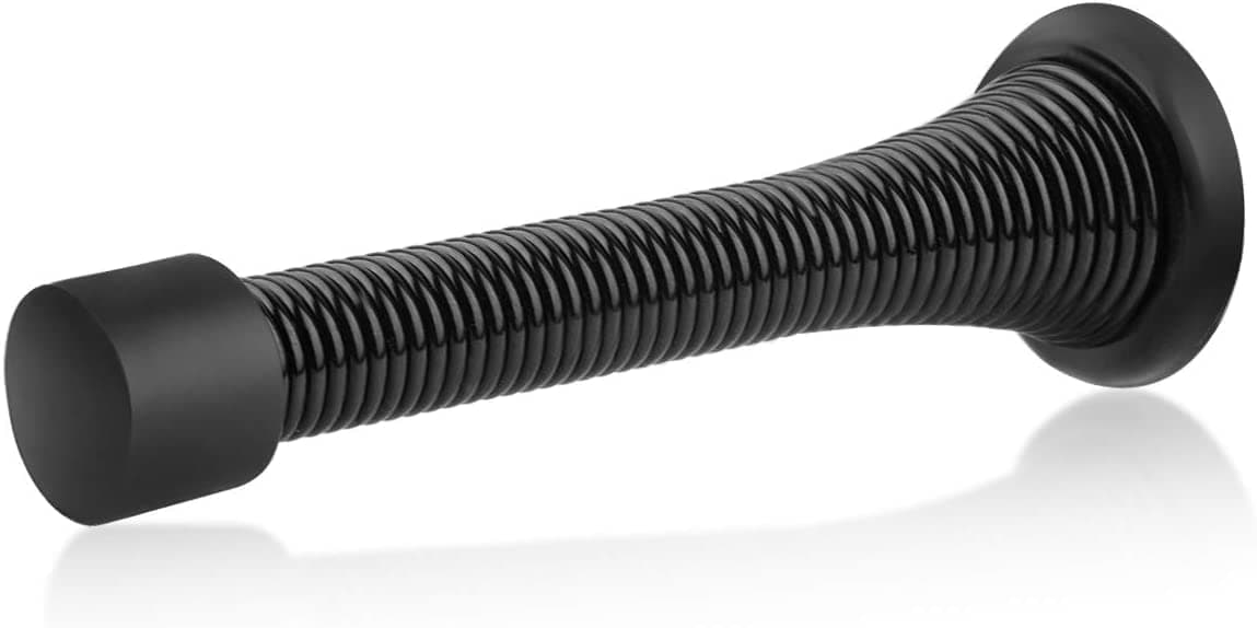 HOMOTEK 20 Pack Black Spring Door Stops,3-1/8" Heavy Duty Door Stop - Flexible Spring Door Stopper with Low Mounted Black Rubber Bumper Tips