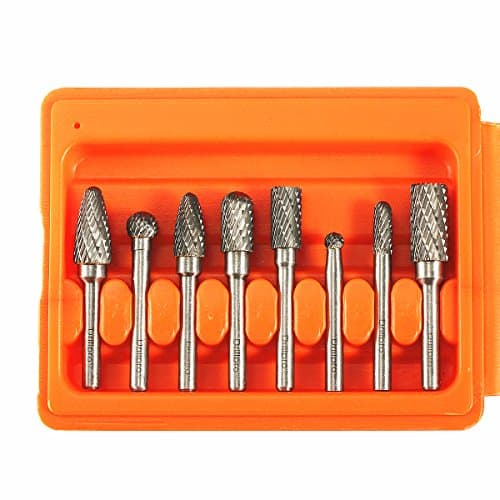 Drillpro 8 Pcs Double Cut Carbide Rotary Burr Set 6mm (0.24 inch) Shank File Power Tools Double Cut