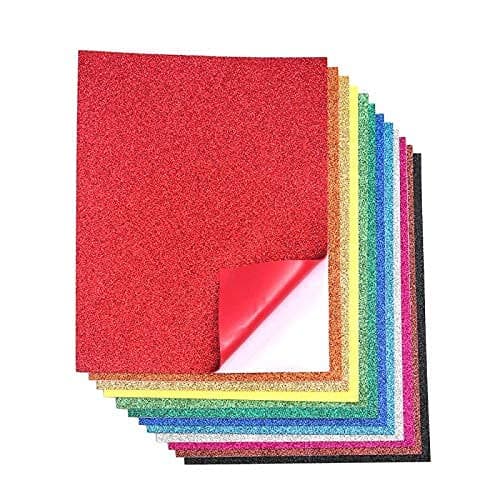 16 Pack Glitter EVA Foam Handicraft Sheets - Self-Adhesive - 8.5 x 11 Inches - Thick and Soft Paper for DIY Projects - 12 Assorted Colors