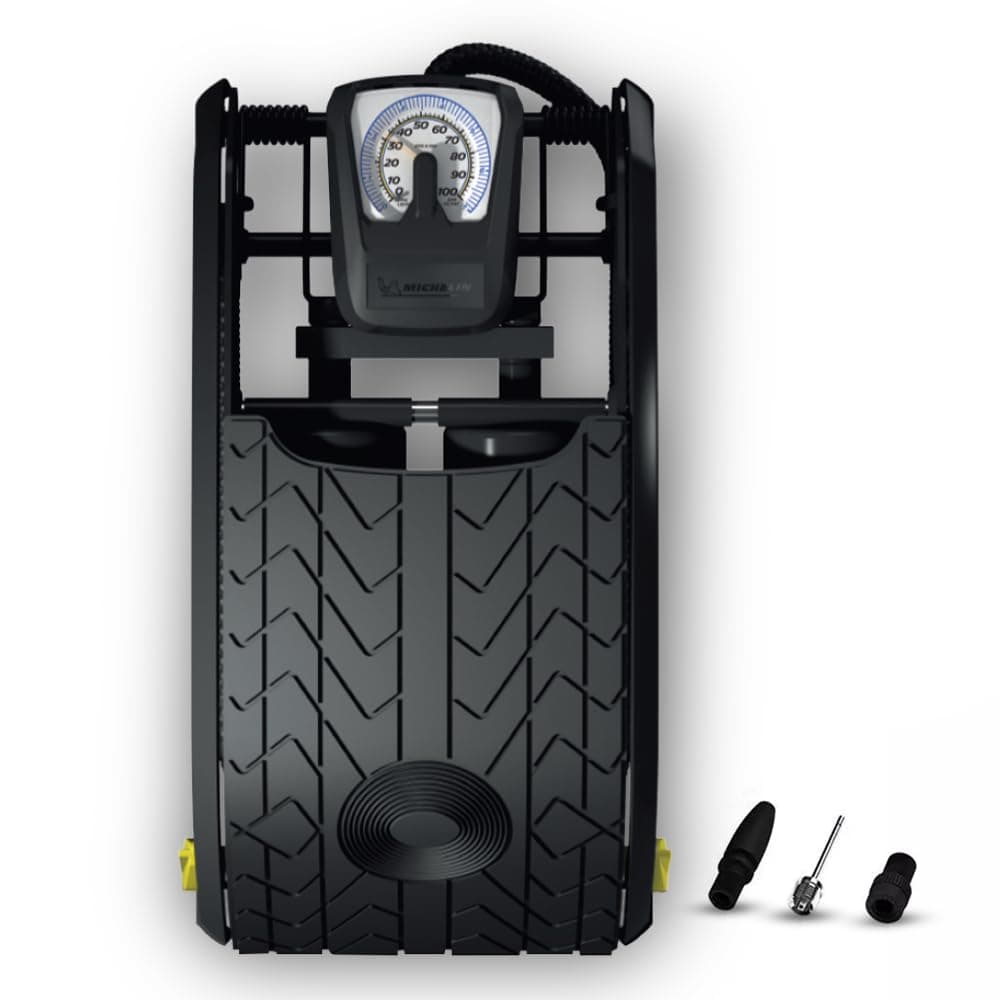 Analogue Double Barrel Foot Pump | High-Efficiency 100 PSI Tyre Inflator with Accurate PSI/BAR Gauge, Locking Ergonomic Tread Plate & Anti-Slip Rubber Feet | Inflator For Cars, Bikes & Cycles