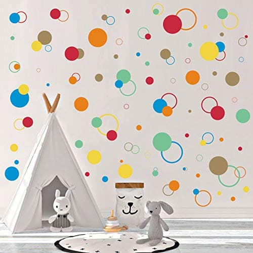 Colorful Polka Dots Wall Decal, Circle Wall Decals for Nursery/Kids Room/Mirrors, Magical Hollow and Solid Mixed Round Wall Stickers (204pcs Multicolor Decals)