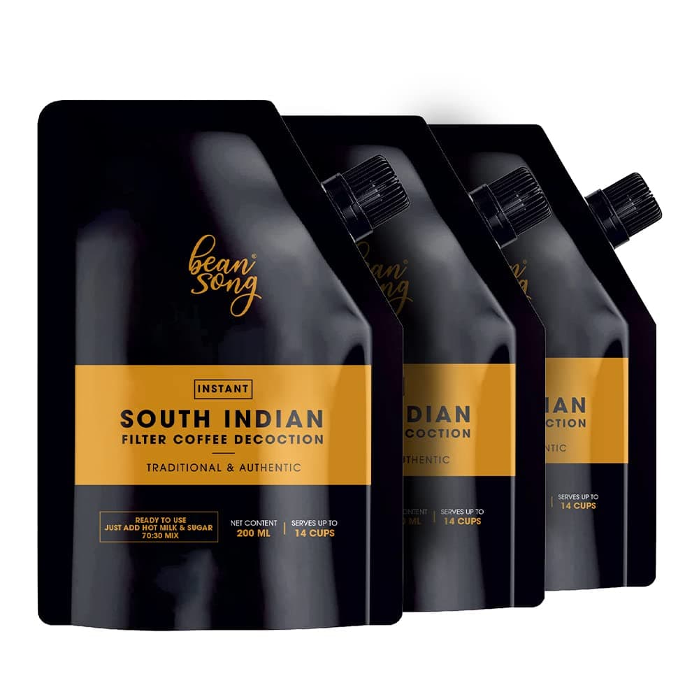 Bean Song Ready to Use South Indian Filter Coffee Decoction - 200ml (Pack of 3), 600ml | Instant Filter Coffee Decoction | Authentic 100% ‘A’ grade Arabica & Robusta Blend coffee
