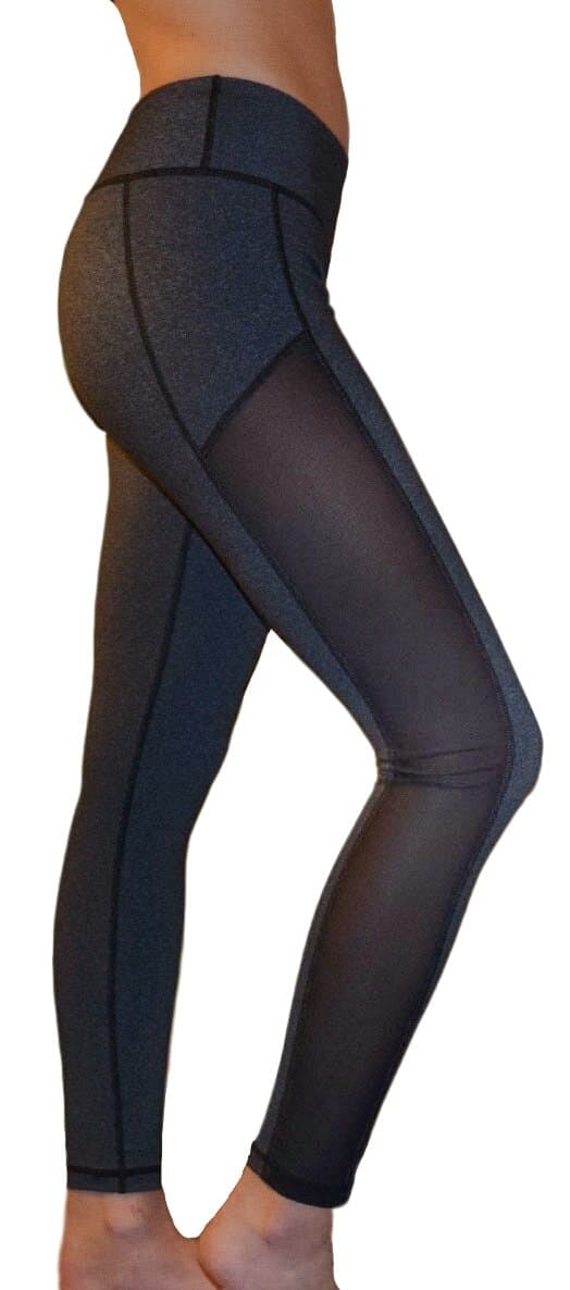 Mesh Yoga Pants Women's Workout Leggings with Side Panel by Yoggir (Large, Gray)