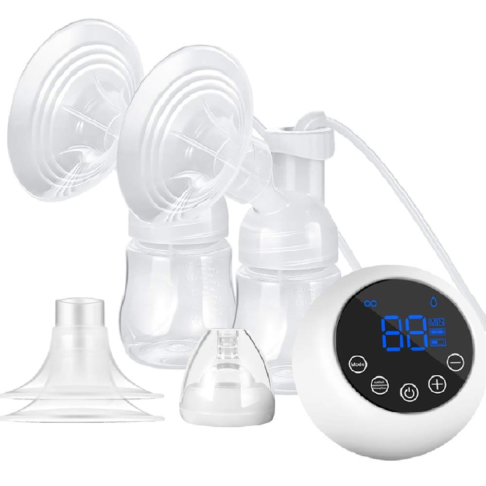 COTEY Double Electric Breast Pump Silicone Milk Extractor with Removable Flanges Wireless Breastpumps Portable for Travel (Accessories Set, 9 Levels of Suctions, Memory Function)