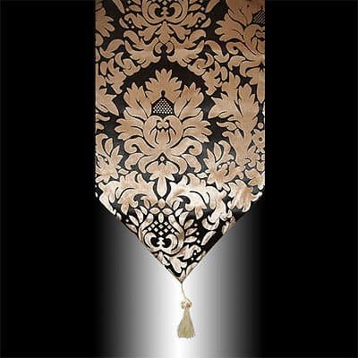 Luxury Retro Black Bronze Damask Velvet Decorative Tassel Table Runner Cloth