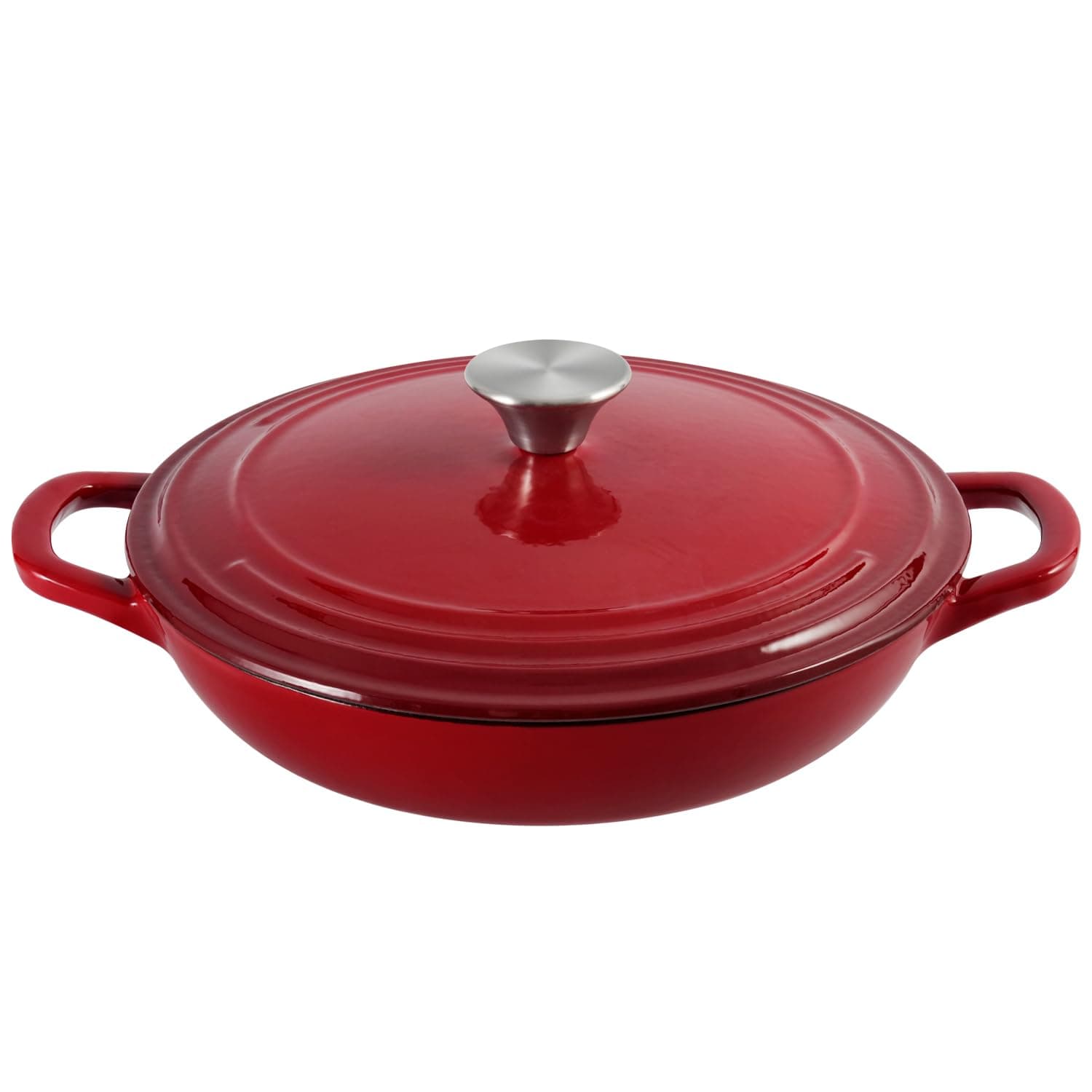 Braiser Enameled Cast Iron Braiser 3 qt Braiser Pan with Lid Red Shallow Cast Iron Casserole Braiser Pan with Handels