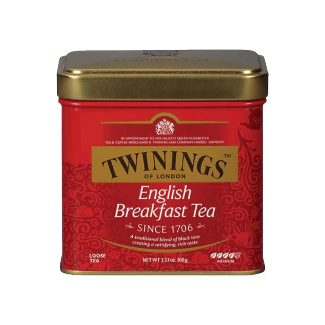 English Breakfast Loose Tea Tin, 3.53 Ounce Tin (Pack of 1), Smooth, Flavourful, Robust Black Tea Leaves, Caffeinated, Enjoy Hot or Iced