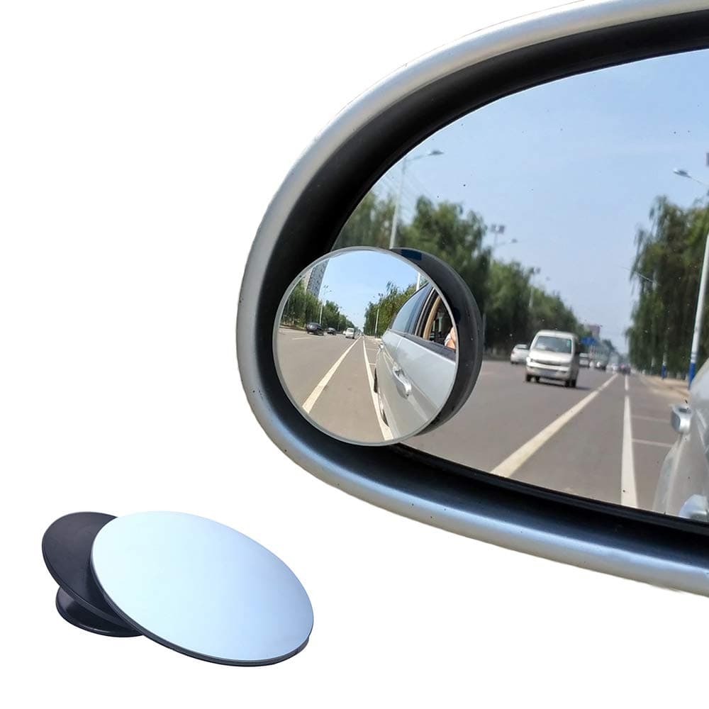 BEEWAY® Round Frameless 360° Rotating Adjustable HD Glass Outside Convex Blind Spot Mirrors for Cars Trucks SUV Road Safety - Pack of 2