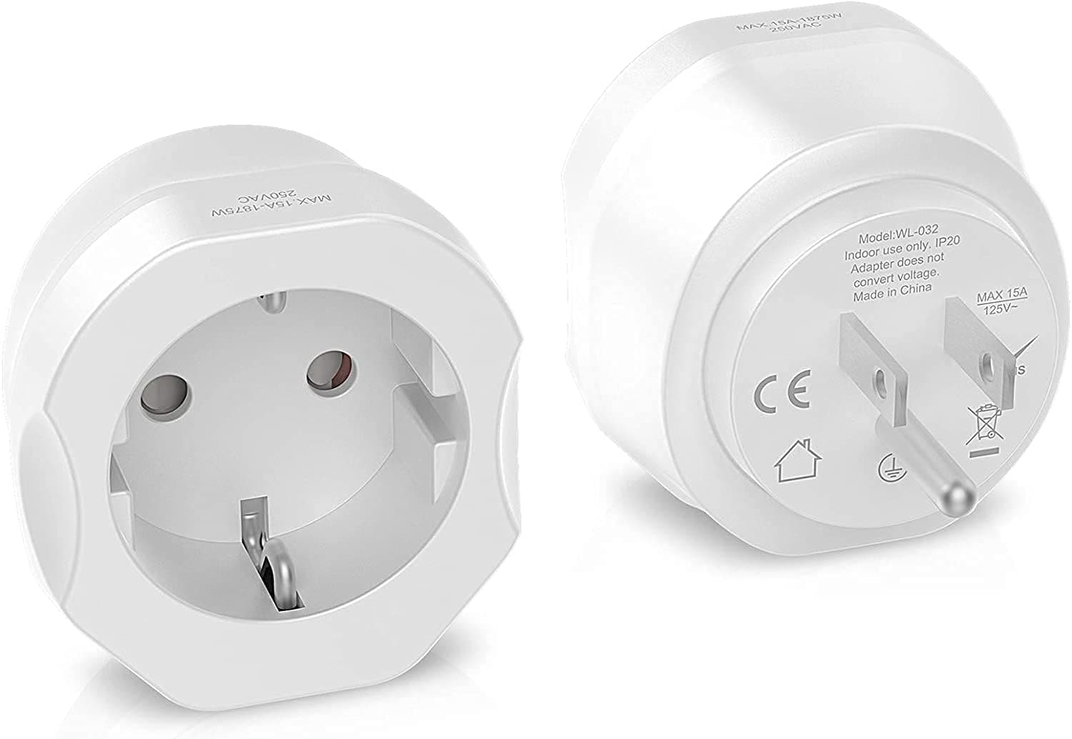 1 Pack European to US Plug Adapter, VINTAR EU to US Adapter, Europe to USA Travel Converter for Most of EU Spain France Type C E F Plugs to America
