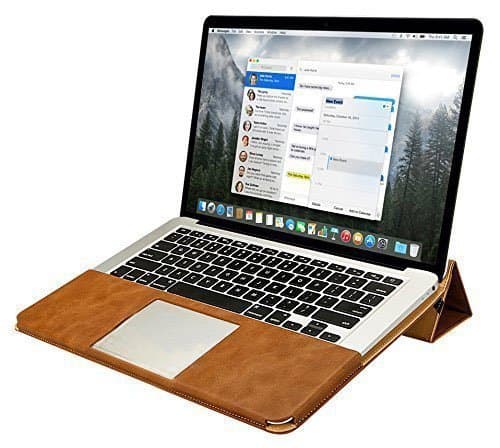 Jisoncase MacBook Pro 13-inch Retina Case, One-Piece Designed Protective Book Folio PU Leather Sleeve Pouch Shell Case Cover for Apple MacBook Pro with 13.3'' Retina Display Screen with Stand Function in Vintage Brown JS-PRO-05R20