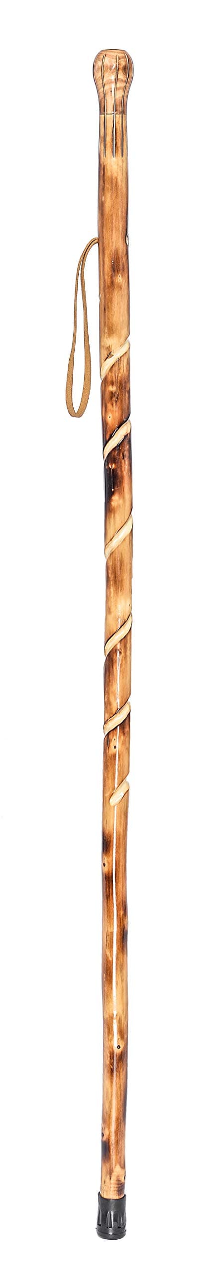 Big Ball Head Wooden Walking Stick with a Compass (Nature Color, 48 Inches, One Piece)