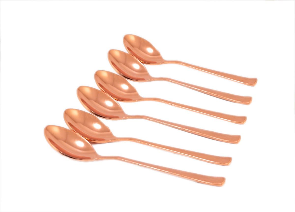 Handmade Original Indian Pure Copper Ice Cream Spoon, Latte Spoon, Cocktail Stirring Spoons/Set of 6