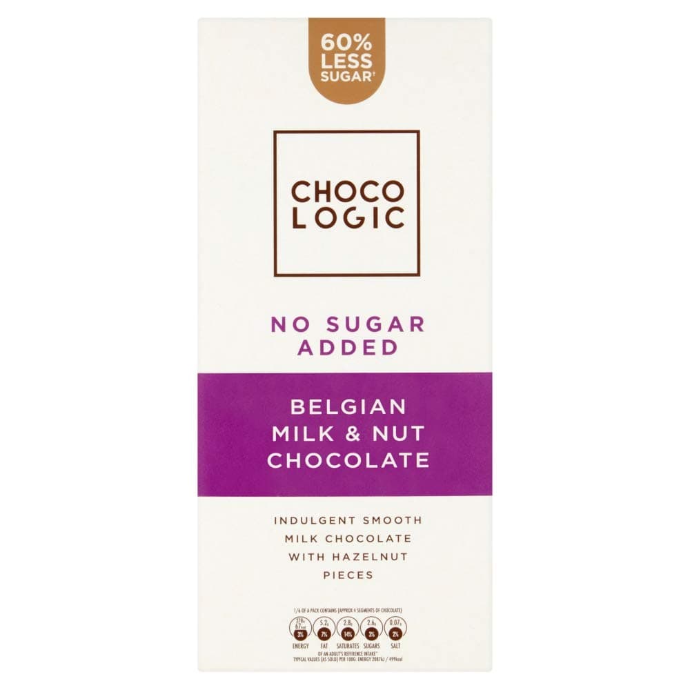 Chocologic No Sugar Added Belgian Milk & Nut Chocolate, 80 g