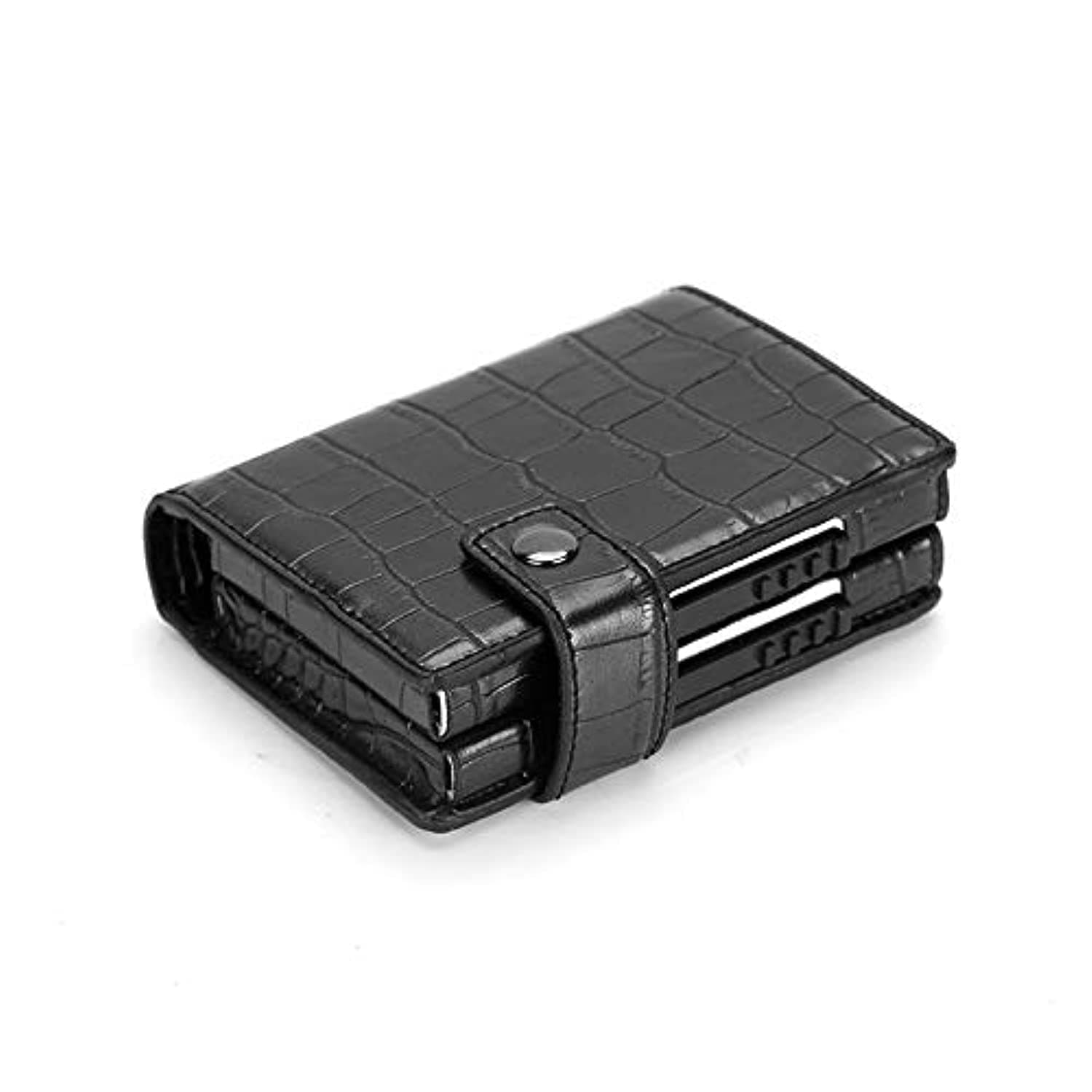 Double layer pop-up business card case credit card wallet with RFID protection -Crocodile pattern black