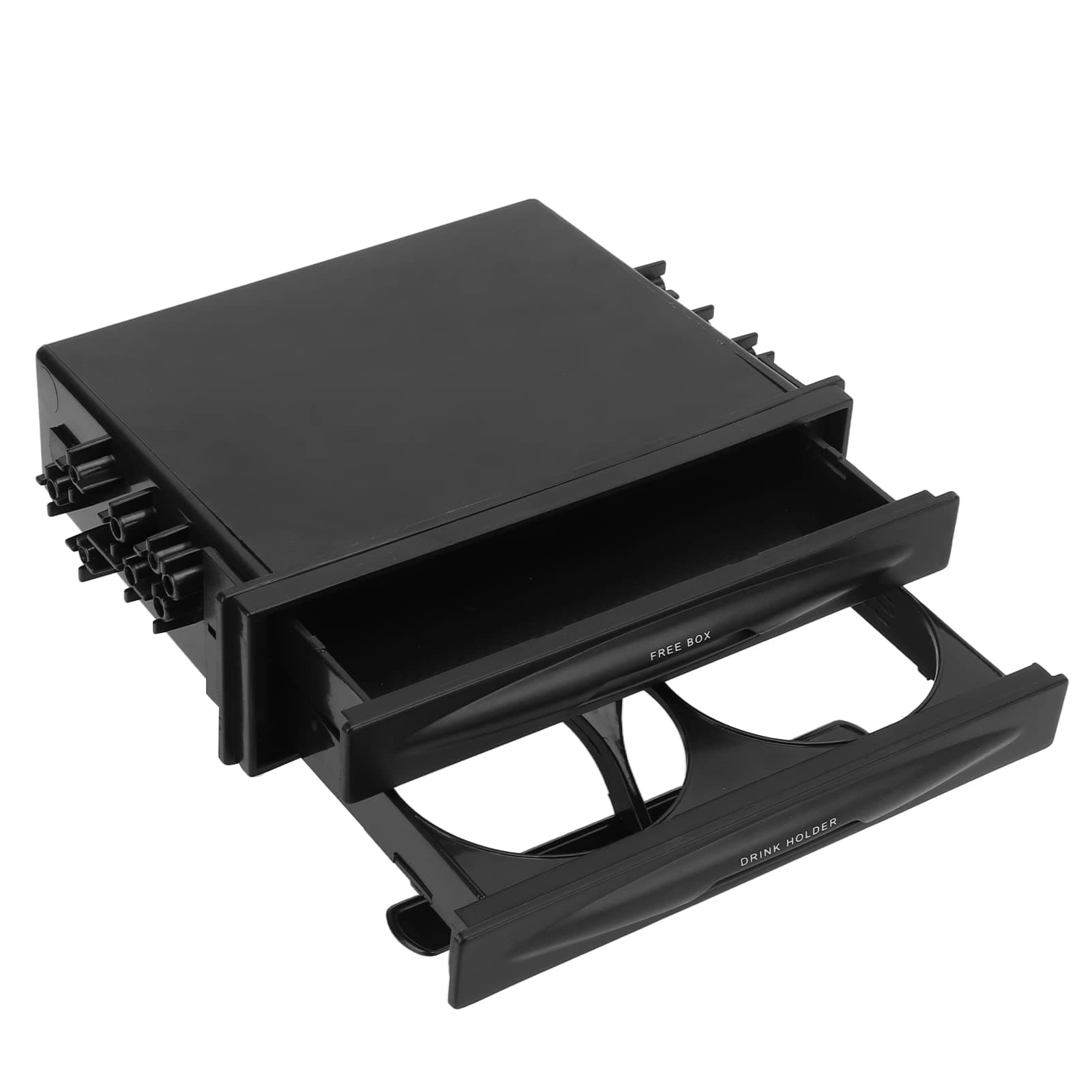Car Radio Storage Box 2 in 1, Multi Purpose ABS Universal 1DIN 2 Layer, Black Cup Holder for Collecting Items, Fits 173x48mm, Made of Premium Material