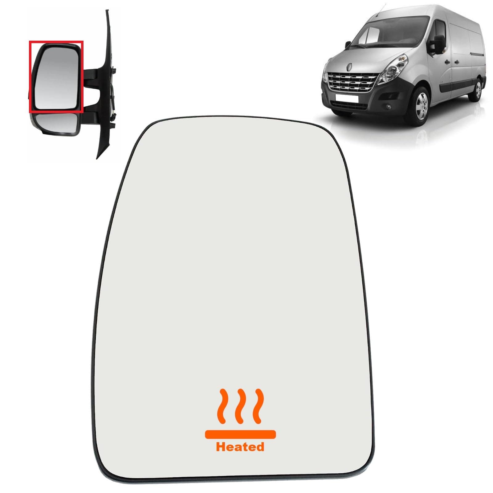 Wing Mirror Upper Glass Left Heated For Renault Master Mk3 Vauxhall Opel Movano Nissan NV400 4419416 93197494 963662420R, Wing Mirror Glass + Back Plate