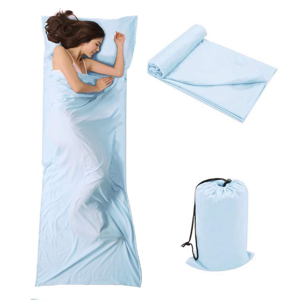 Travel and Camping Sheet Sleeping Bag Liner - Lightweight Compact and Portable Adult Sleeping Bag- Ideal for Traveling,Hostels and Camping(Light Blue)
