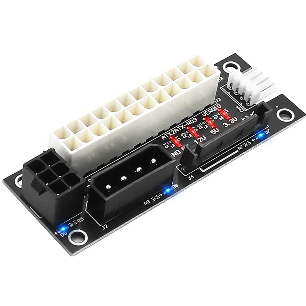 BQZYX+ ADD2PSU Power Supply Connector 4 in 1 Molex 4Pin/SATA/ATX 6Pin/4Pin Dual PSU Multiple Power Supply Adapter, Synchronous Power Board, Add 2PSU with Power LED