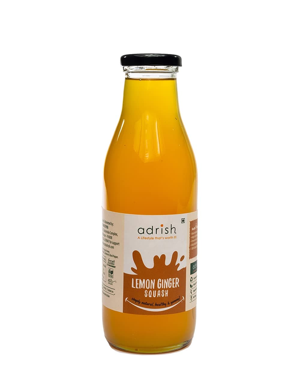 Zerowaste Organic Lemon Ginger Squash (500ml) - No Preservatives and Additives-free | Healthy Squash | Lemon Ginger Concentrate| Natural Ingredients | All Natural Refreshing Blend | Concentrate for Iced-teas, Hot Tea, Cocktails and Mocktails | Made with Raw Khandsari