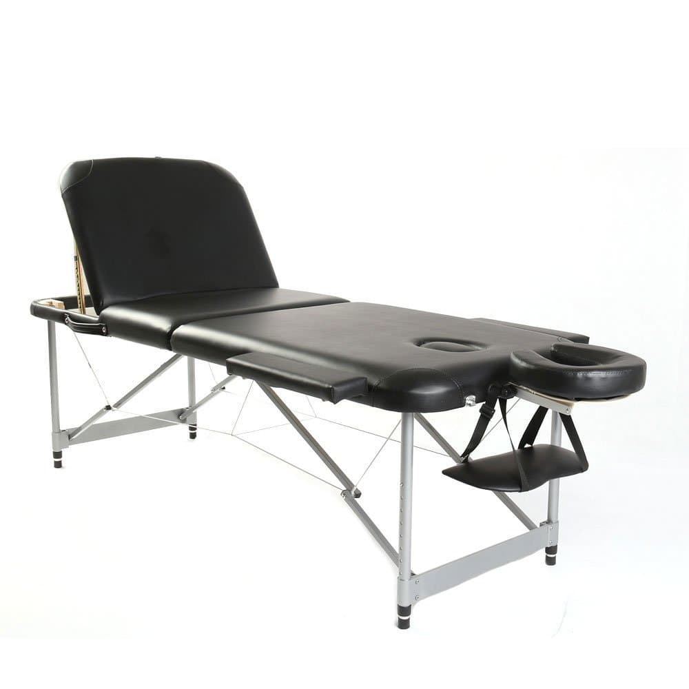 Masione 3 Section Lightweight Portable Massage Table Therapy Couch Tatoo Salon Bed Spa Chair Swedish Healing Massage Black