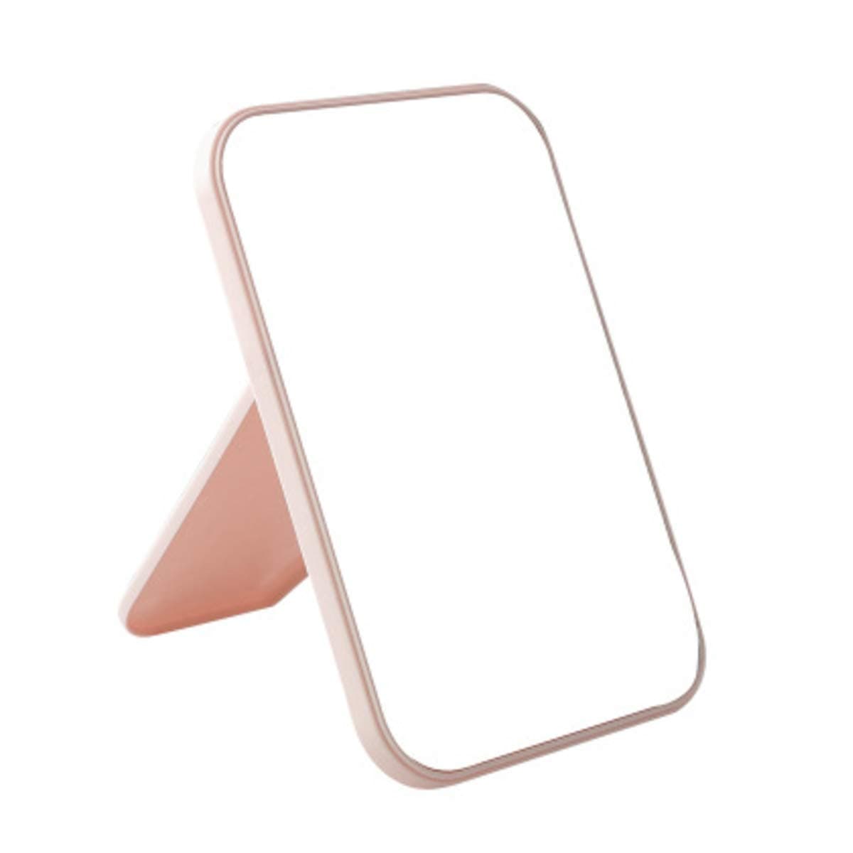 Desktop Foldable Makeup Mirror - Simple Portable Princess Square Mirror for Women (Pink, 1pcs) (Framed, Dresser Mount)