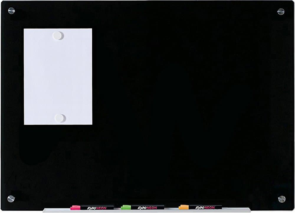 Audio-Visual Direct Magnetic Black Glass Dry-Erase Board Set - 60 cm x 90 cm - Includes Board, 2 Magnets, and Aluminium Marker Tray