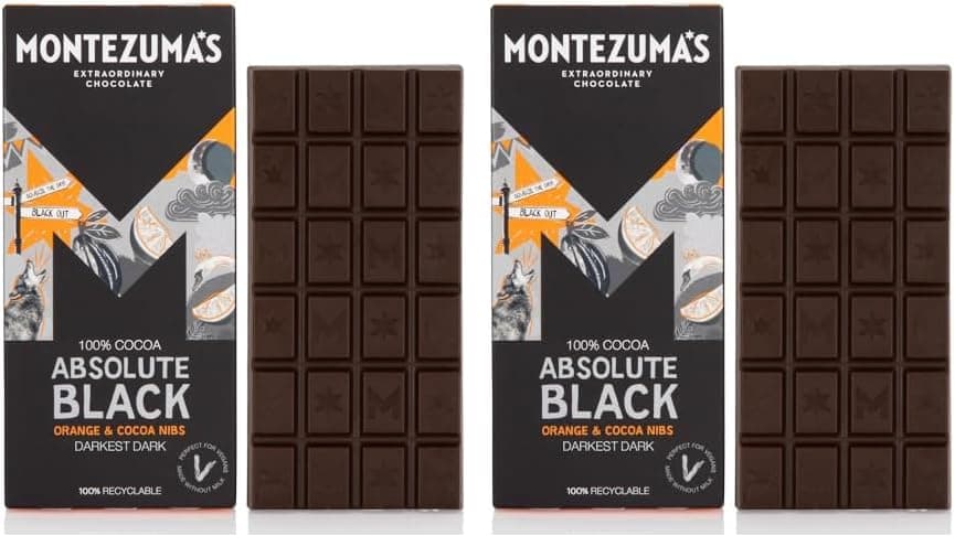 Absolute Black, 100% Cocoa, Dark Chocolate Orange & Cocoa Nibs, Gluten Free & Naturally Vegan, 90g Bar (Pack of 2)