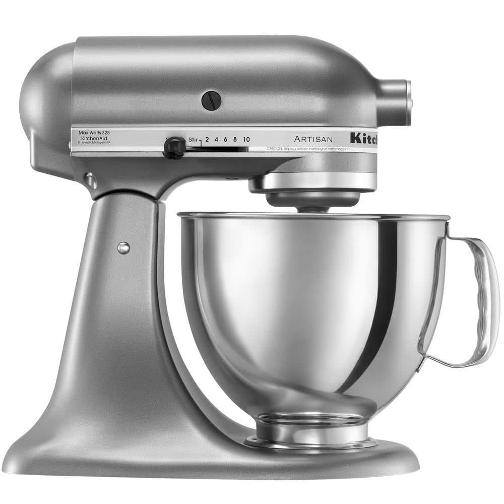 KitchenAid Tilting Stand Mixer Tilt 4.5-Quart ksm85pbsm All Metal Housing and Gears Silver Metallic with Stainless Steel Bowl Tilt Artisan Style.