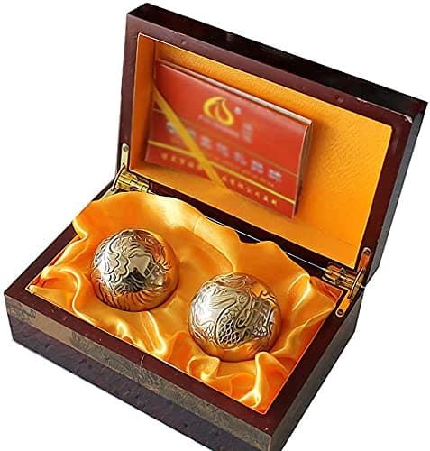 Baoding Balls Stress balls for adults Chinese Exercise Balls ZHANGDONGCopper Ball/Hand Massage Balls/Chinese Health Exercise Stress Balls/Carving Dragon and Phoenix Collection Baoding Ball with Gift B