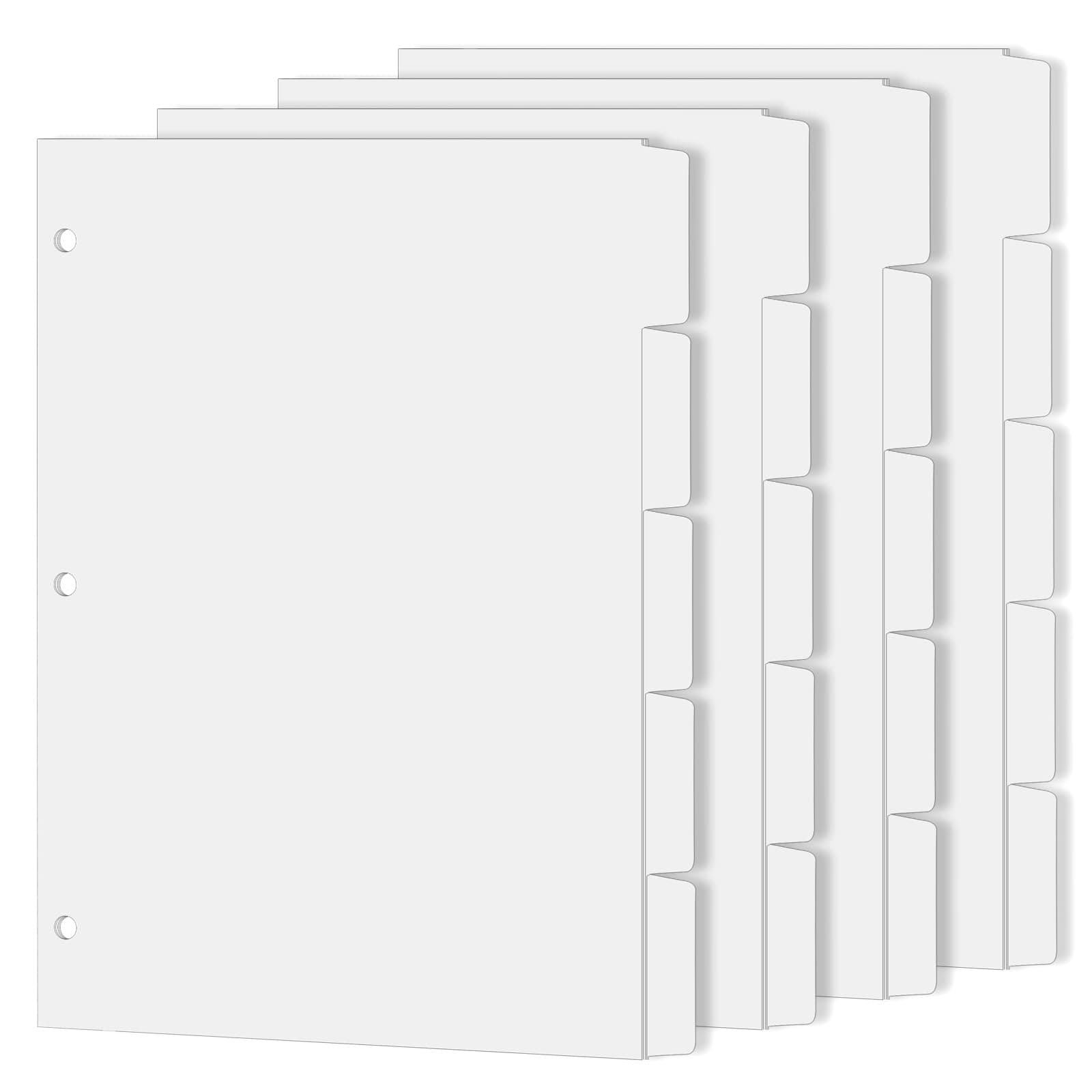Binder Dividers for 3 Ring Binder, 1/5 Cut Tabs, Letter Size, Blank Write On Page Dividers with 5 Big Tabs for School Office Home, 4 Sets, 20 Dividers, White