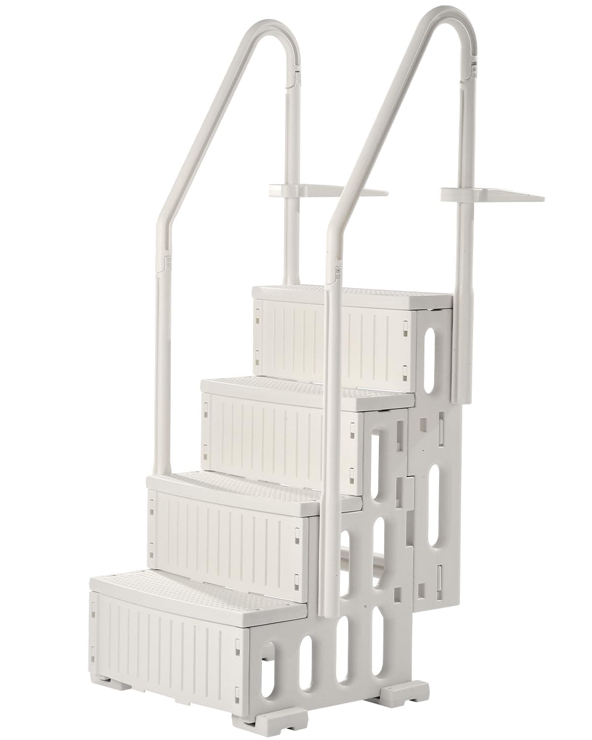 VEVOR Swimming Pool Ladder, 4-Step Double Handrails Stairs with Non-Slip Heavy Duty Steps, Max Load Capacity 400 lbs, for 48-54 in Inground & Above-Ground Pools of Any Decking Surface, Milk White