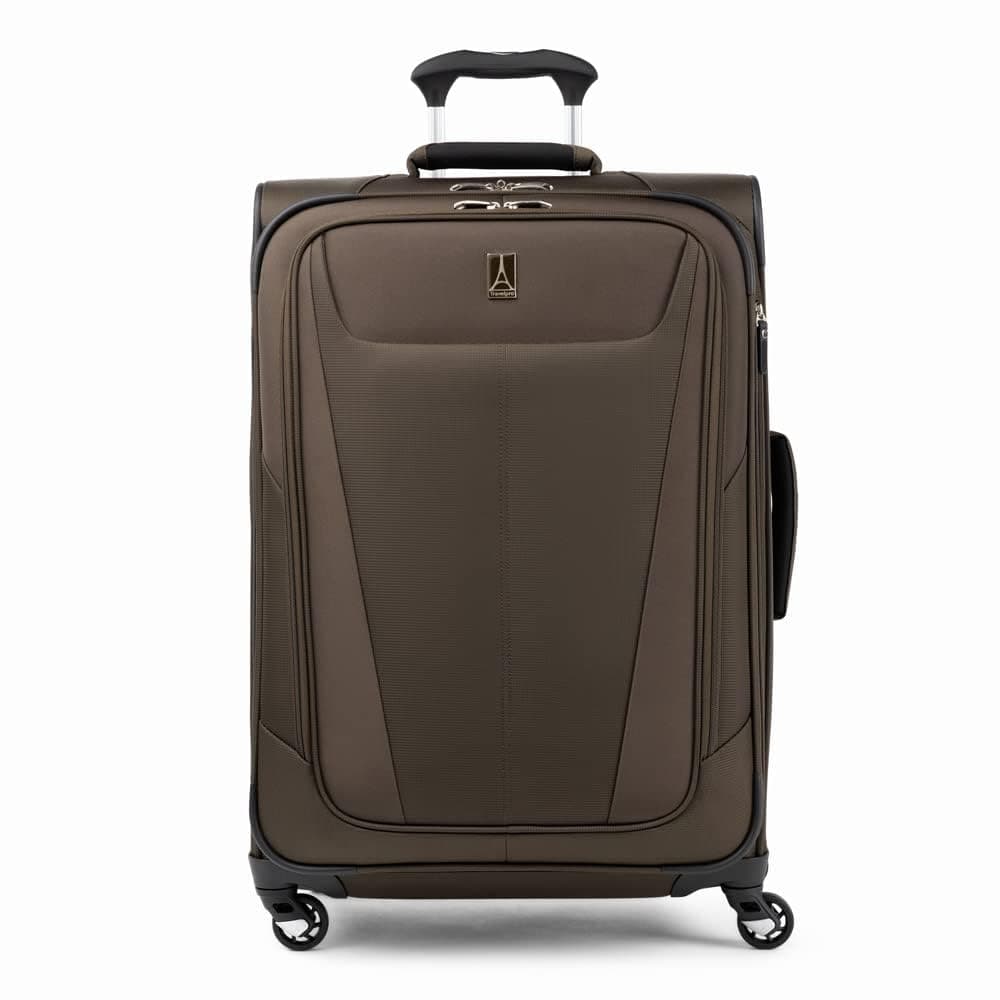 TravelproMaxlite 5 Softside Expandable Checked Luggage with 4 Spinner Wheels, Lightweight Suitcase, Men and Women, Mocha, Checked Medium 25-Inch