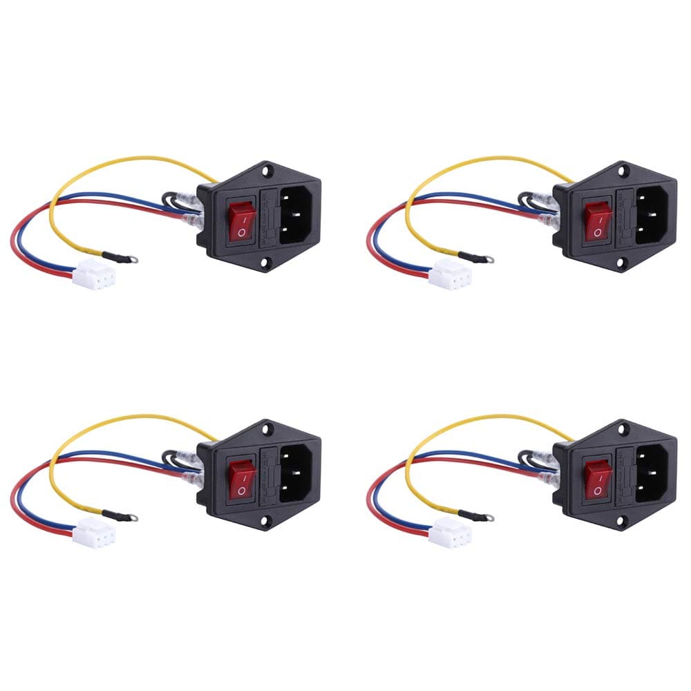 4pcs 10A 250V AC Socket Switch 3 Pin IEC320 C14 Inlet Module Plug Fuse 5pcs Wires Socket Switch for Anet A8 3D Printer …