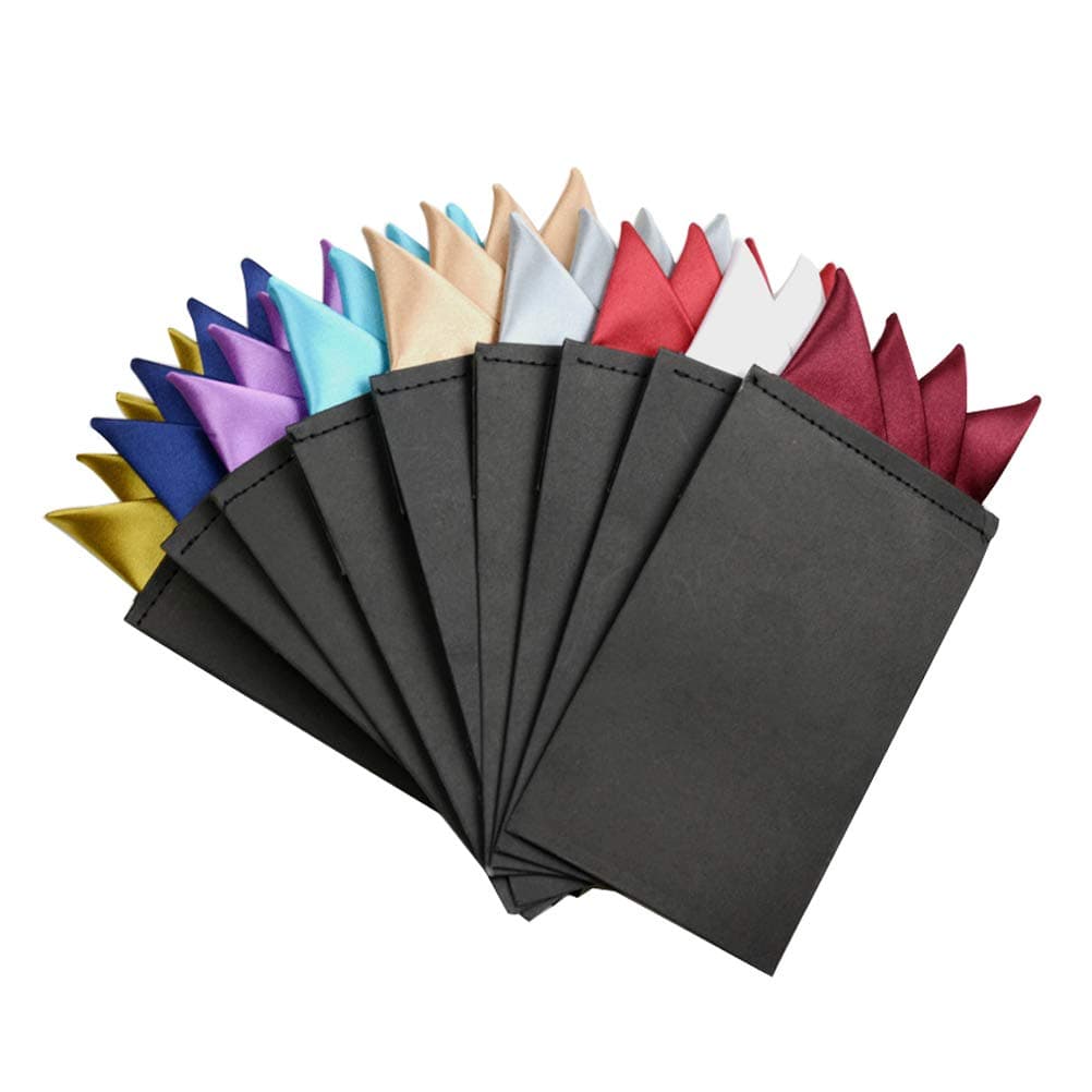 9 Pcs Men's PreFolded Pocket Squares On Card Masculine Polyester Suit Handkerchief