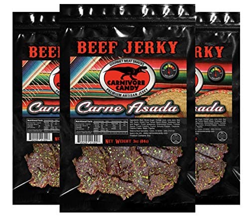 Carnivore Candy’s Carne Asada Jerky – Beef Jerky with fresh cilantro and a classic blend of spices and flavors, low fat exotic jerky snack pack - (3) 3 oz bags