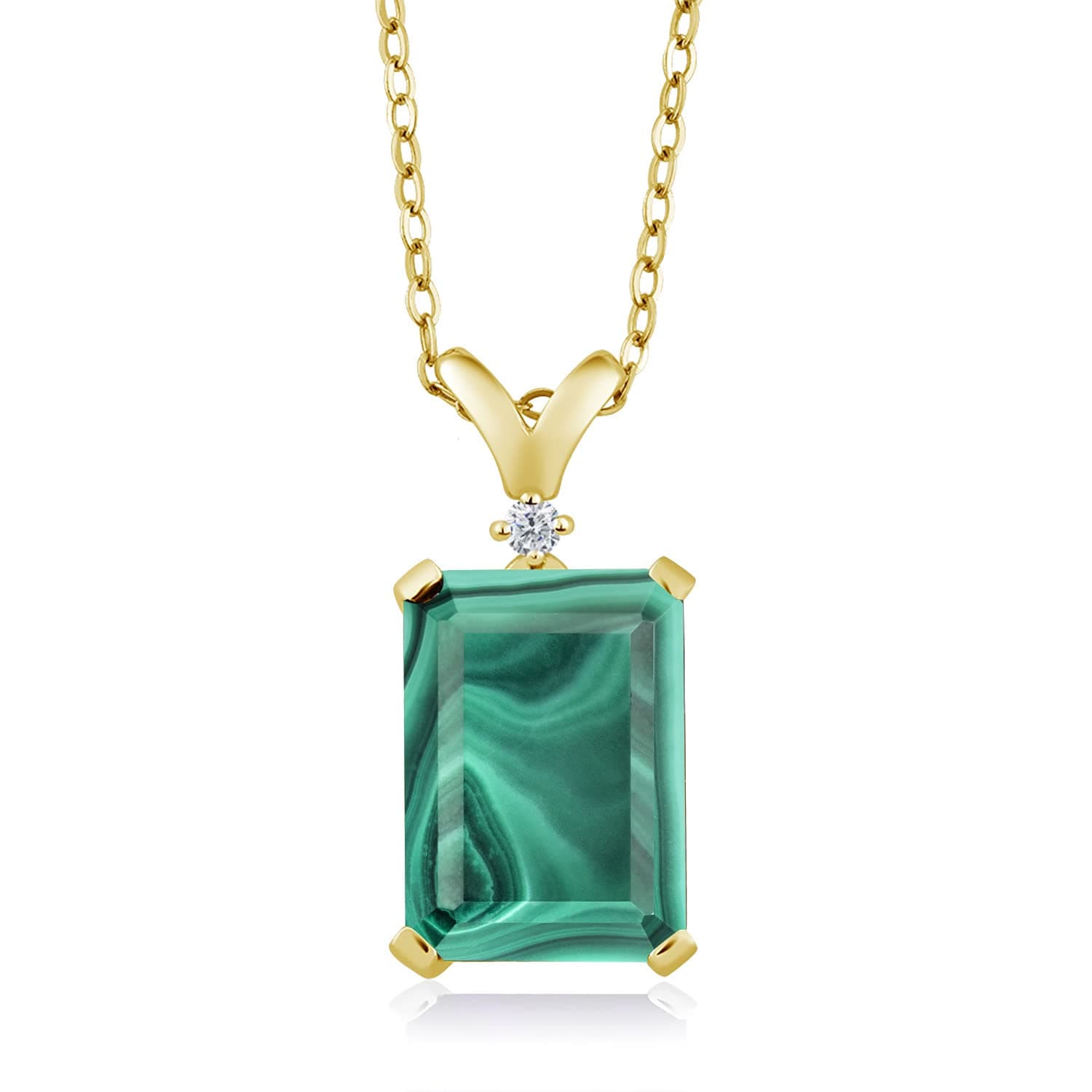 Gem Stone King 5-10 Cttw Gemstone Birthstone and White Diamond Pendant Necklace for Women | 18K Yellow Gold Plated Silver | Emerald Cut 14X10MM with 1MM Round Accent | 18 Inch Chain