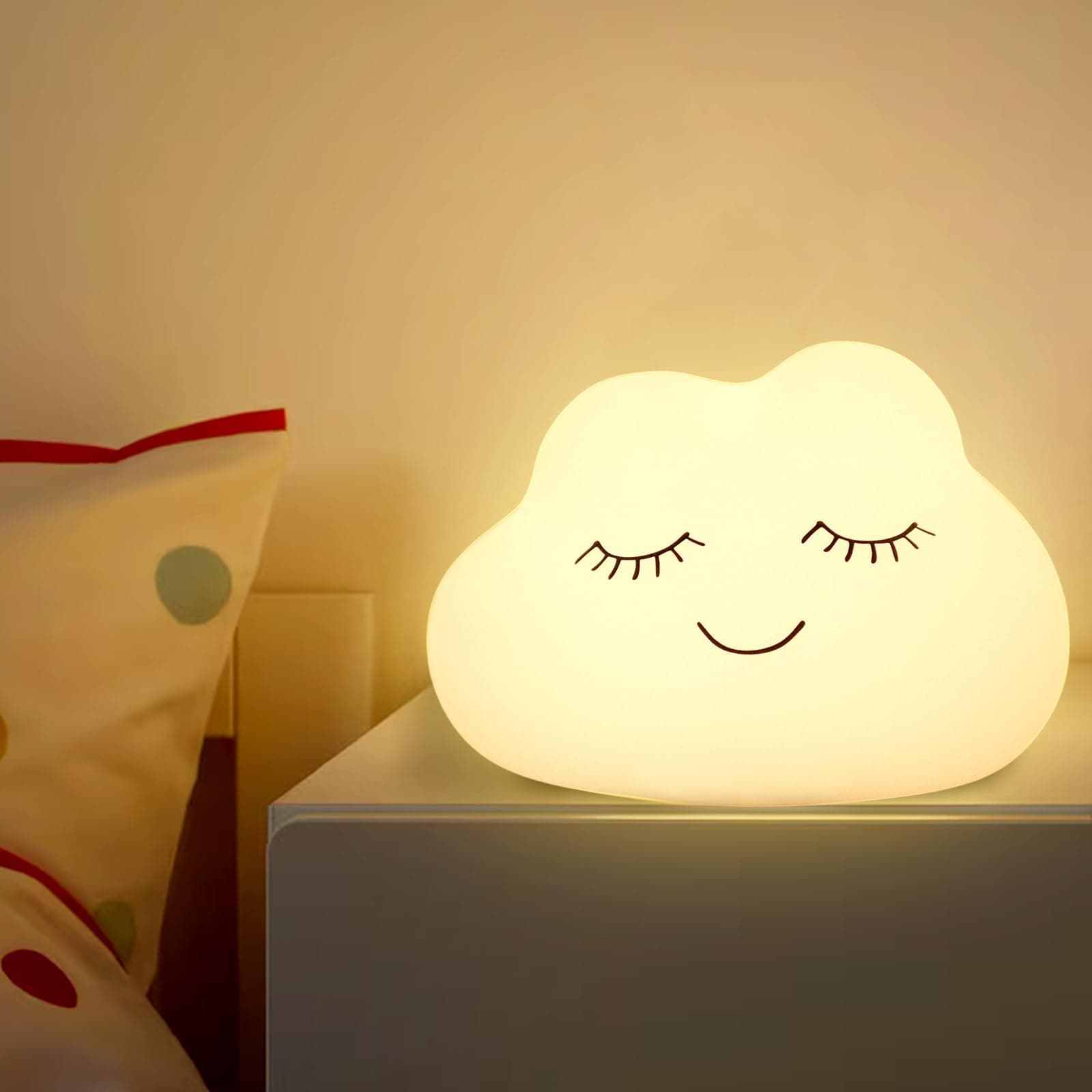 Kids Night Light, Soft Silicone Cloud Night Light for Baby, 7 Color Changing Tap Control, Dimmable Warm Light, Squishy Cute Night Lamp for Nursery, Toddler Room Decor