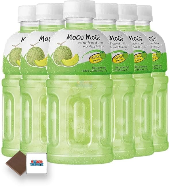 Mogu Mogu Flavored Drinks 6x320ml, MELON - Nata De Coco Juice - Refreshing Taste - Fun Drinking During Hot Summers Or Take Them On Trips & Picnics Boxed Treatz
