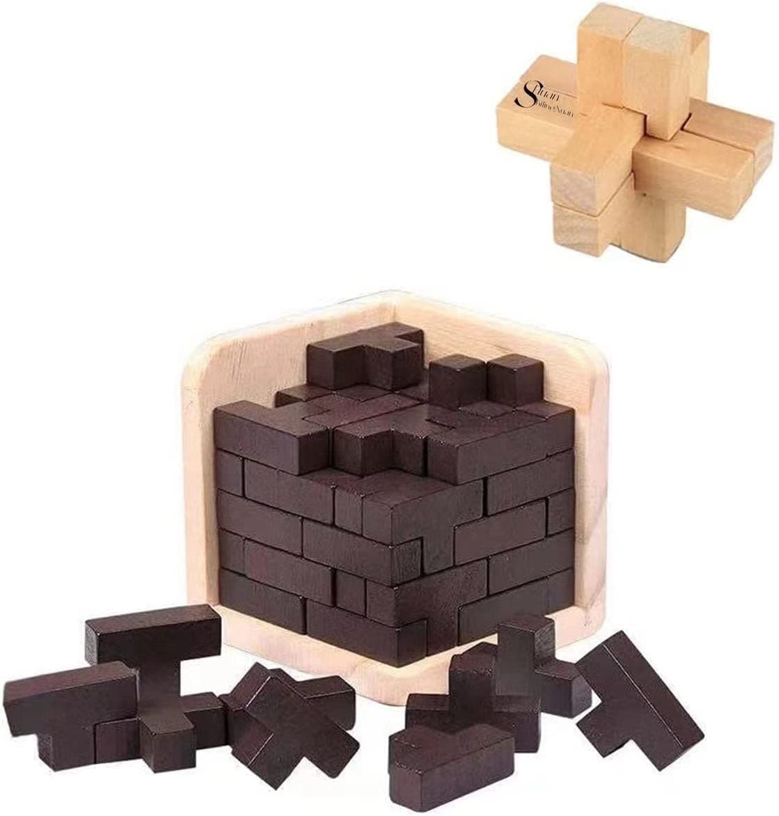 – 3D Wooden Cube Gift for Intellectual Game Entertaining and Educational Tools Educational Explore Creativity and Problem Solving. Brain Teaser Puzzle Wooden Brain Teaser Set Gift Desk Puzzles