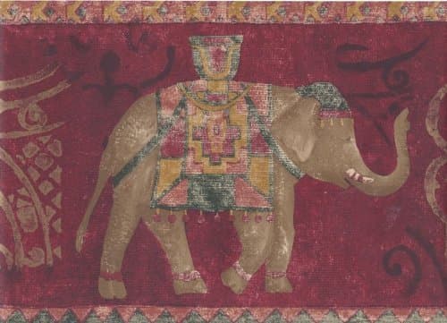 Gold Red Traditional Elephant Wallpaper Border