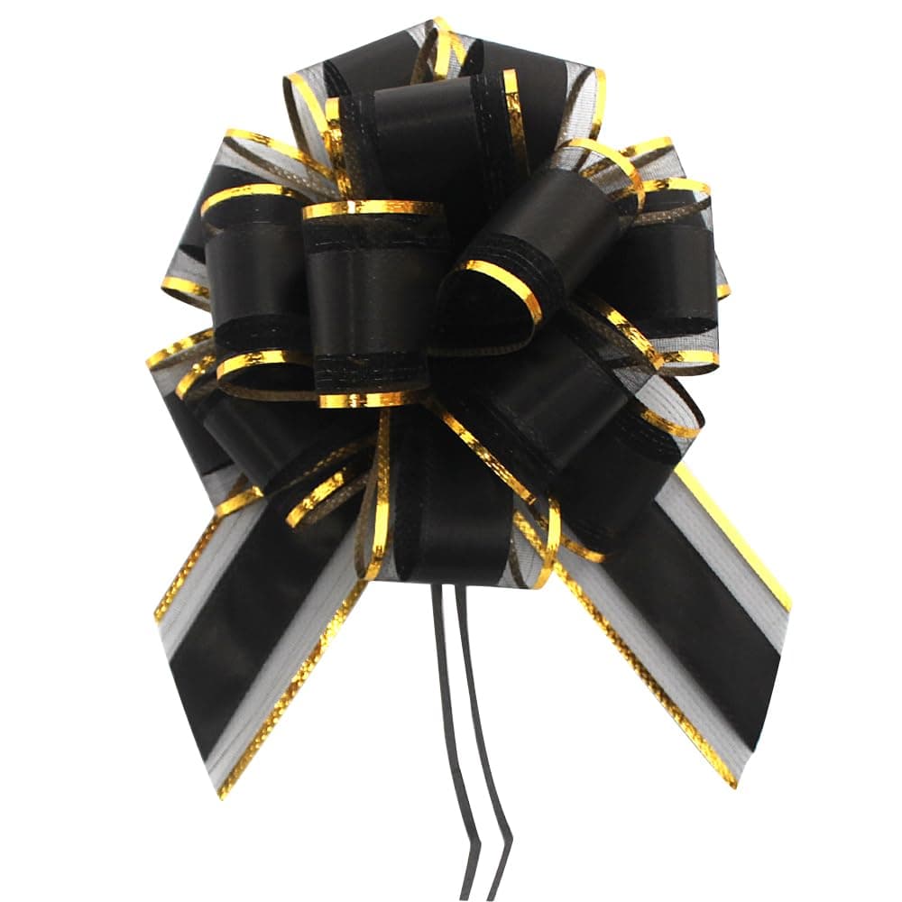 HQJAXJ 6 Pieces Black Bows for Gift Wrapping Pull Bow Ribbon Pull Bows for Christmas Wedding Baskets Valentine's Day Bows 6 inch Pull Bow for Gift Wrapping (Black)