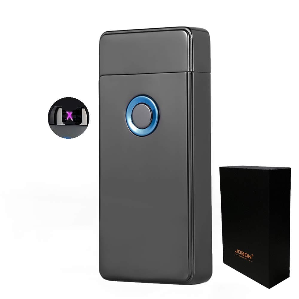 Dual Arc Plasma Lighter USB Rechargeable Windproof Flameless Electric Lighter for Cigar Candle Cigarette (Black)