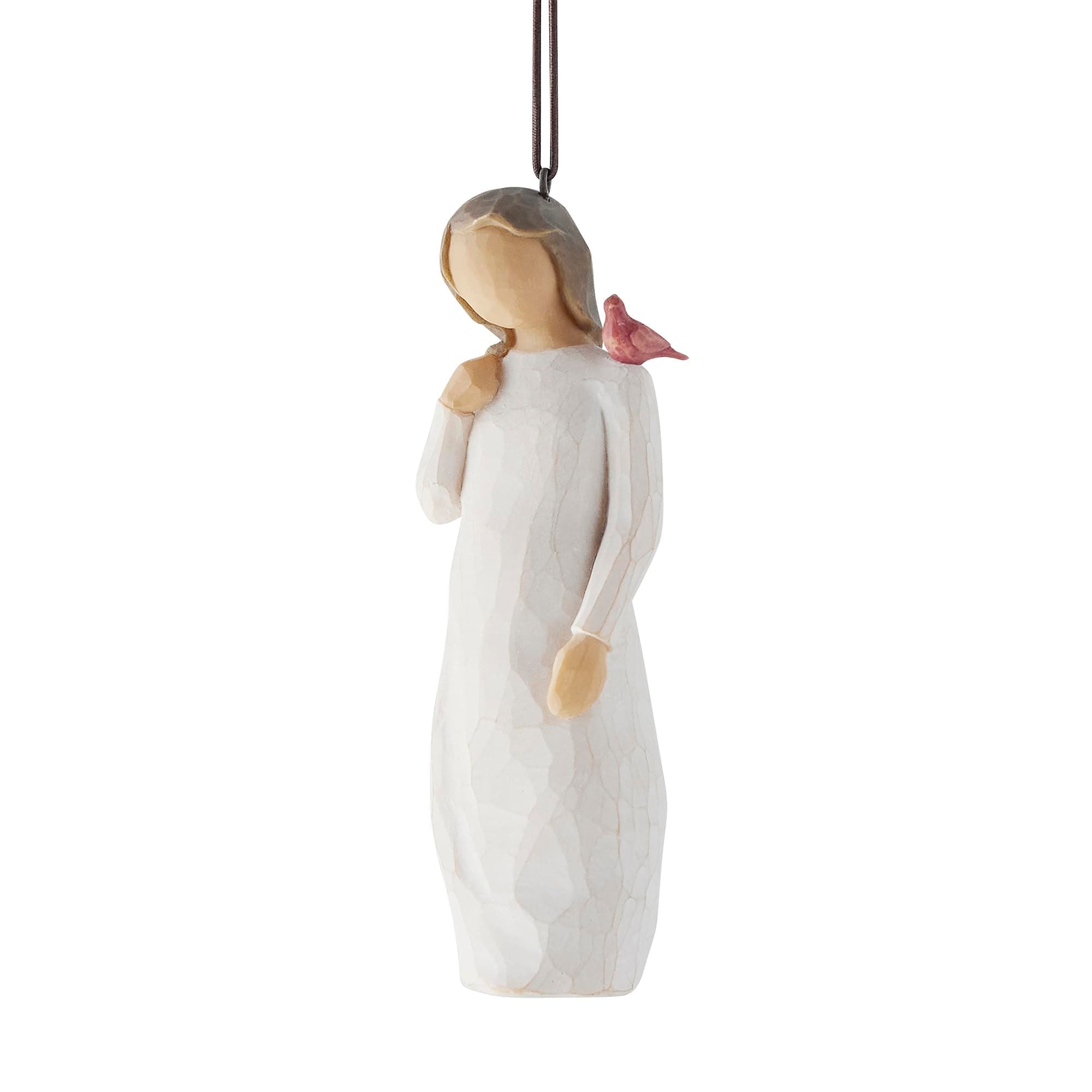 Willow Tree Messenger Ornament, Red Cardinal on Figure’s Shoulder, Bringing Comfort and Love from Afar, A Reminder That Those we Love are Always with us, Sculpted Hand-Painted Ornament