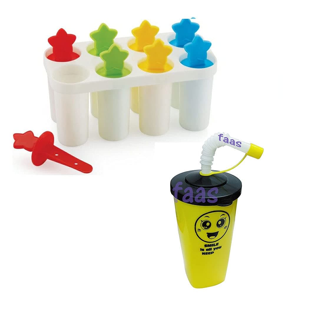 faasRound Shaped Popsicle Molds Set - 6 Pack Popsicle Mold, BPA Free Ice Popsicle Mold, Ice Pop Mold, Ice Popsicles Maker Fun for Kids and Adults Multicolor & One Sipper Glass Free (Pack of 2)